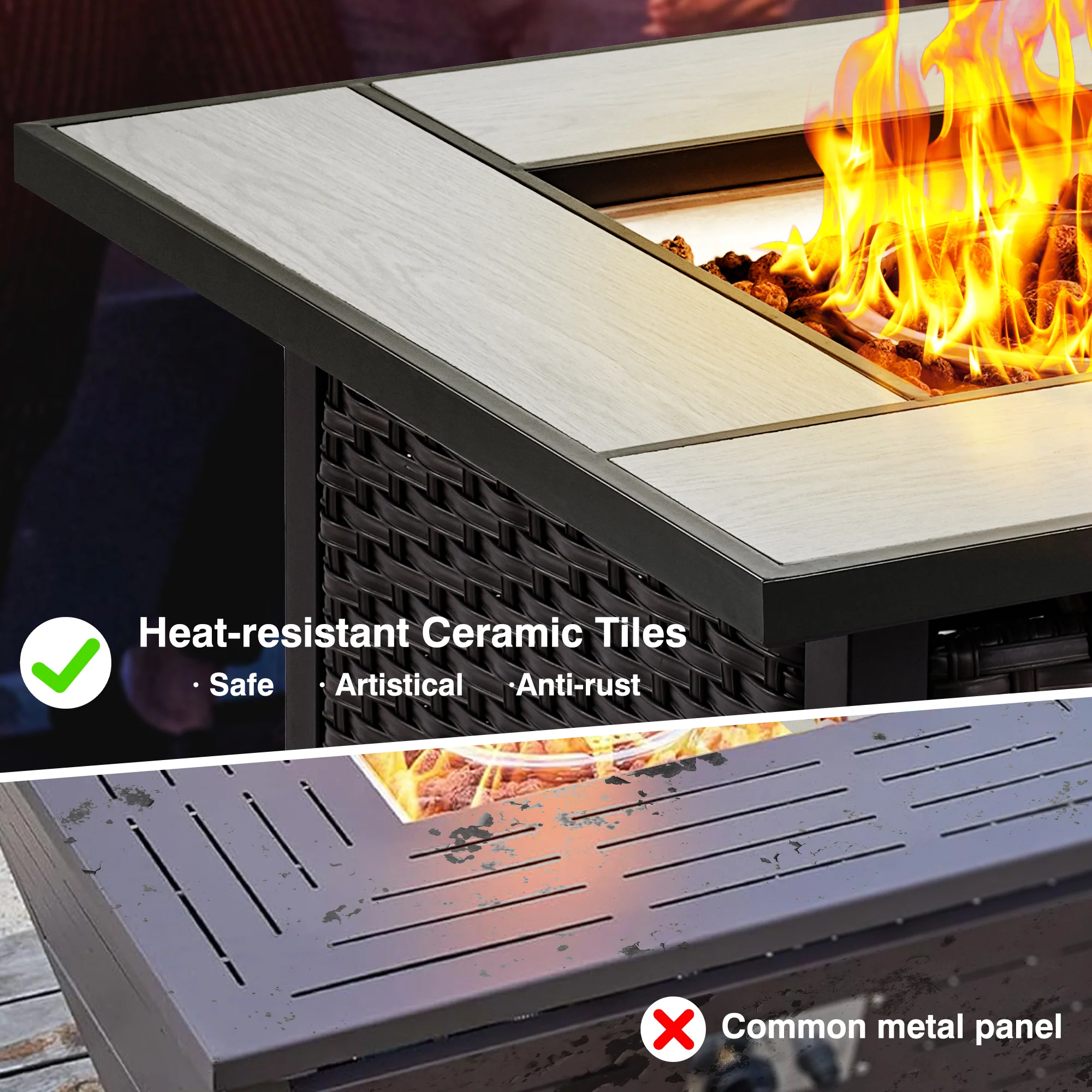 Ovios Patio Kenard 5-Piece Conversation Set with 30'' Fire Pit Table and Loveseat