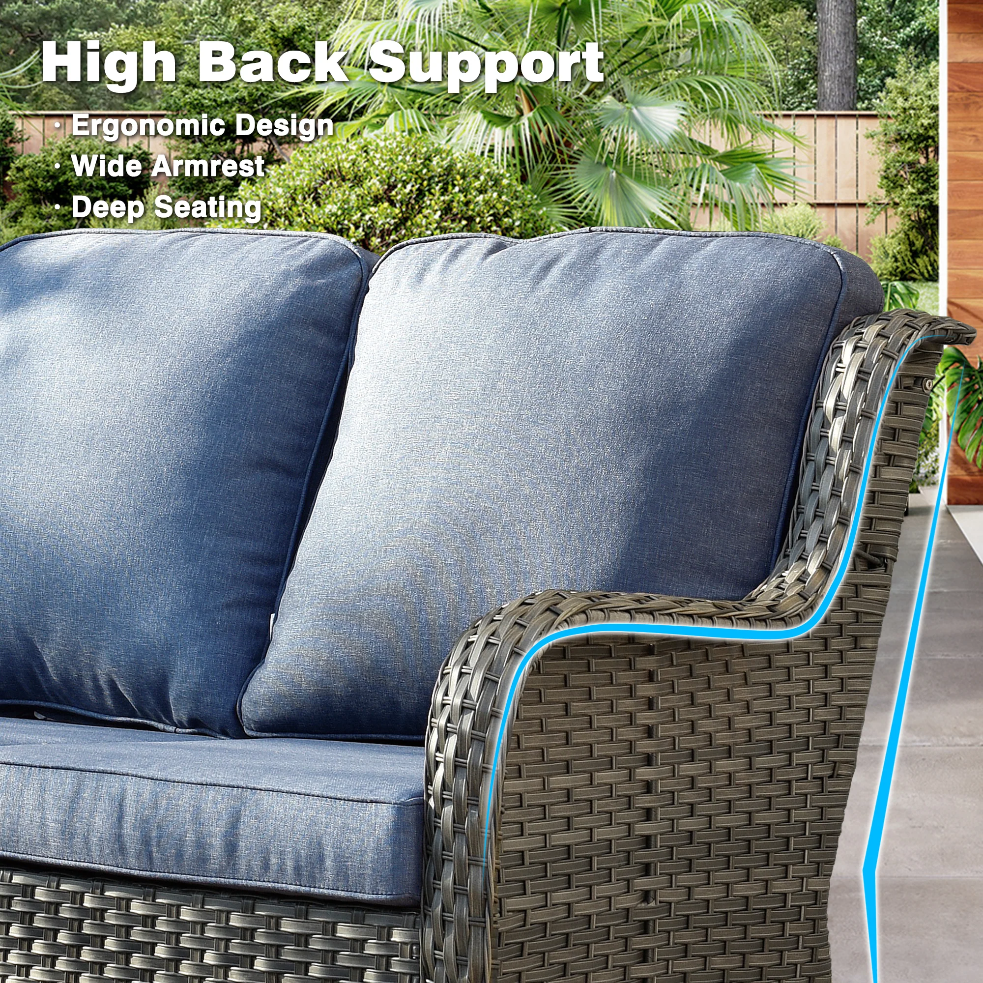 Ovios Patio Kenard 5-Piece Conversation Set with 30'' Fire Pit Table and Loveseat