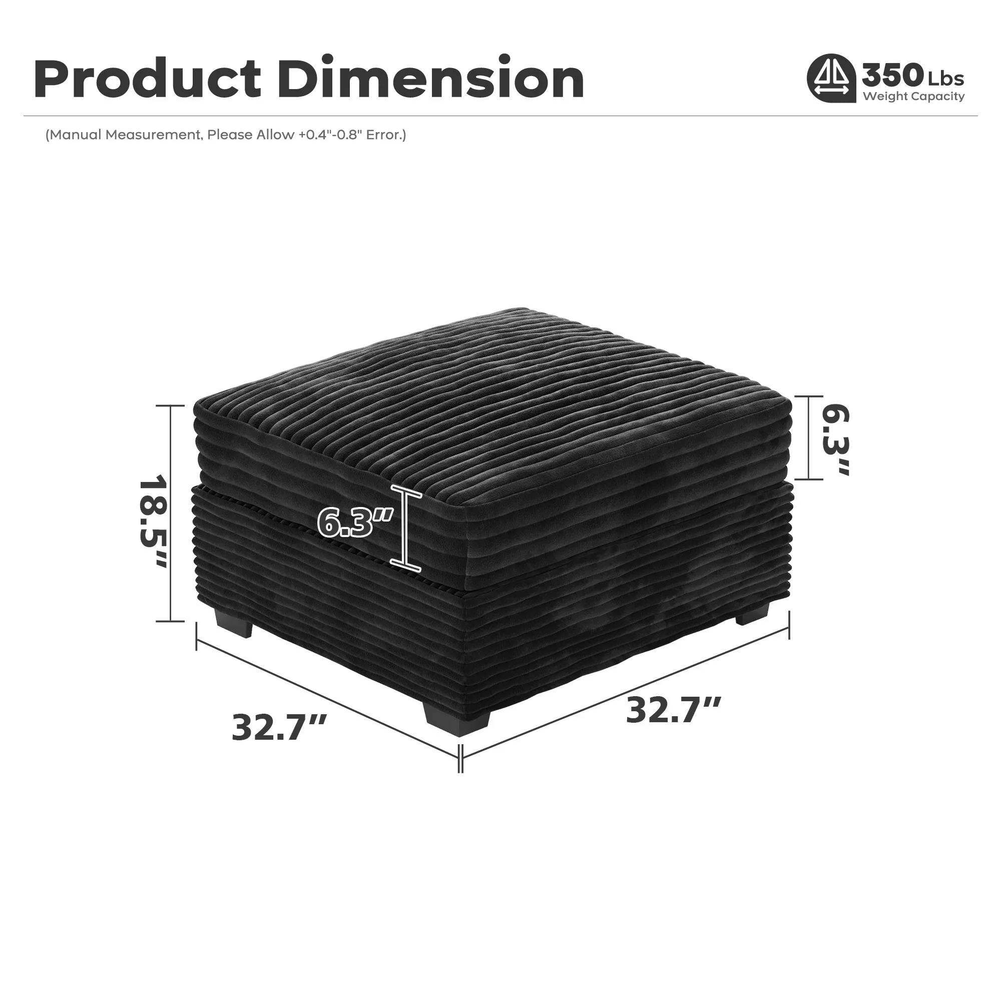 Ovios Living Room Modular Couch Ottoman, 1 Wale Plush Corduroy Fabric