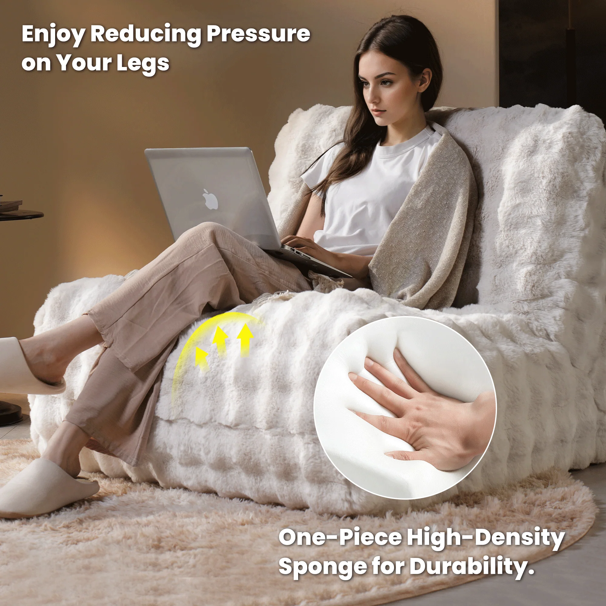 OVIOS Luxurious Fluffy Faux Fur Bean Bag Couch