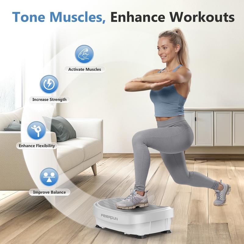 FEIERDUN Vibration Plate Exercise Machine,Lymphatic Drainage Machine, Power Plate Vibration Platform w/ Loop Bands for Wellness and Fitness