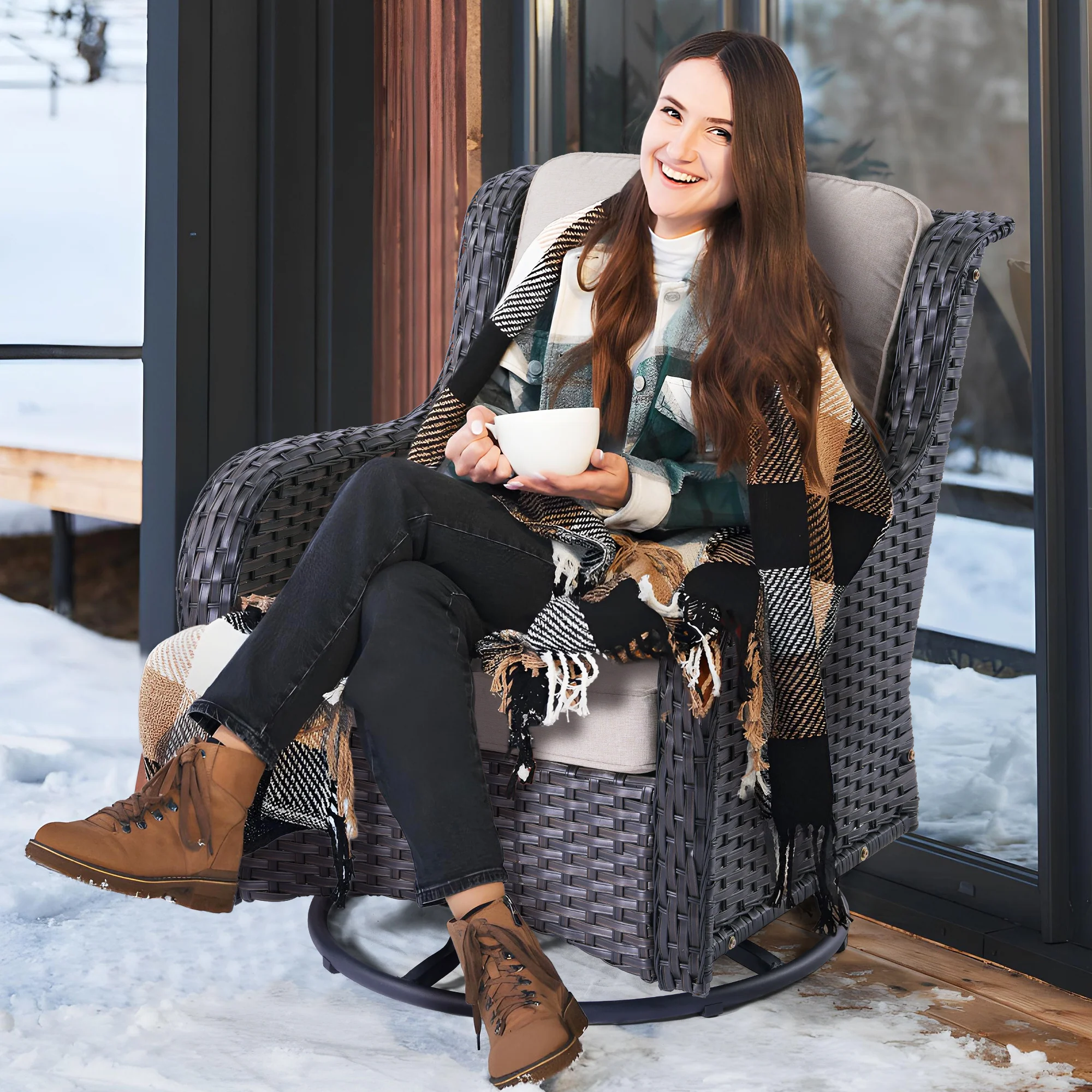 Ovios Patio Furniture Set 3-Piece with Swivel Chairs and Side Table Kenard