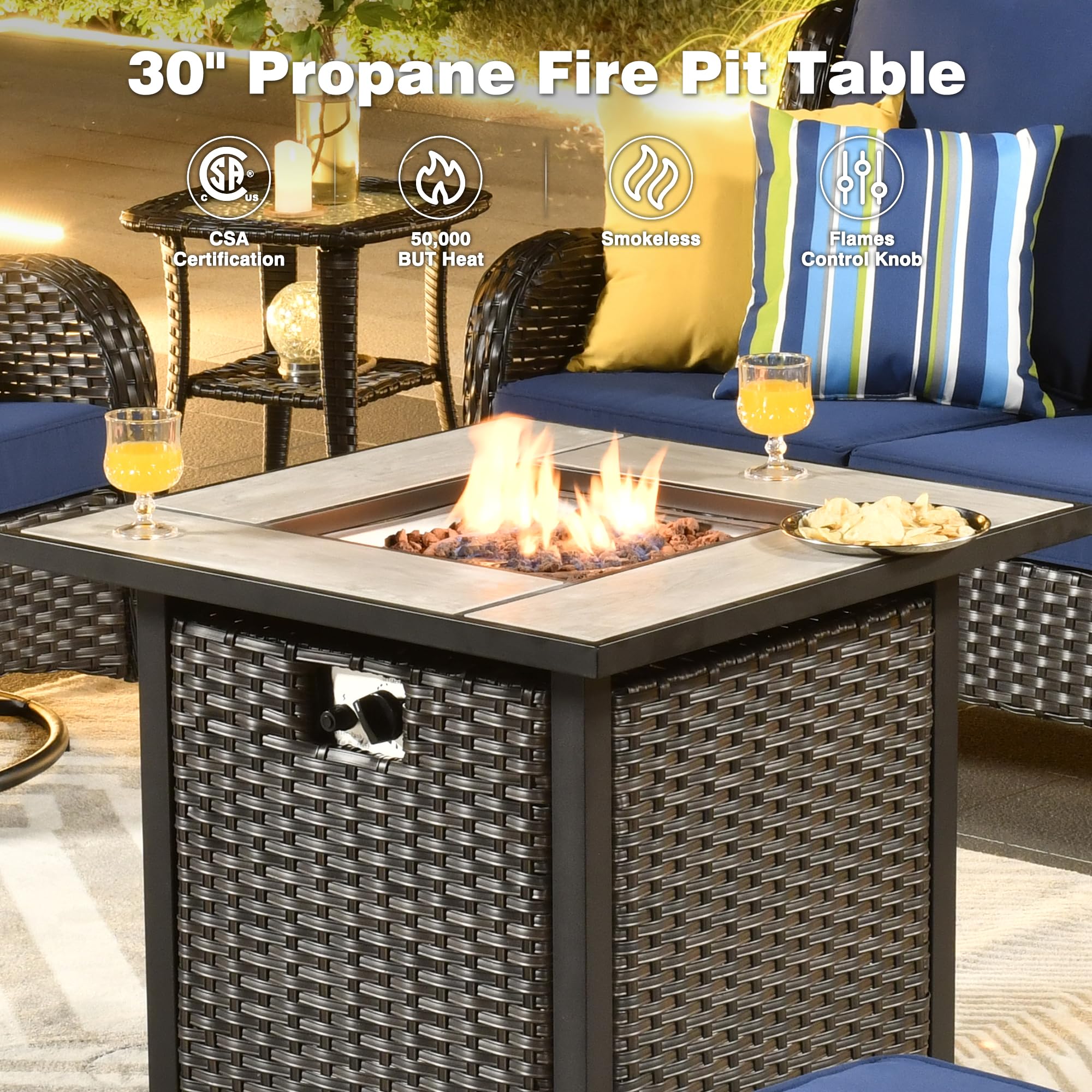 Ovios Patio Conversation Set 6-Piece with 30' Fire Pit Table and Kenard Set