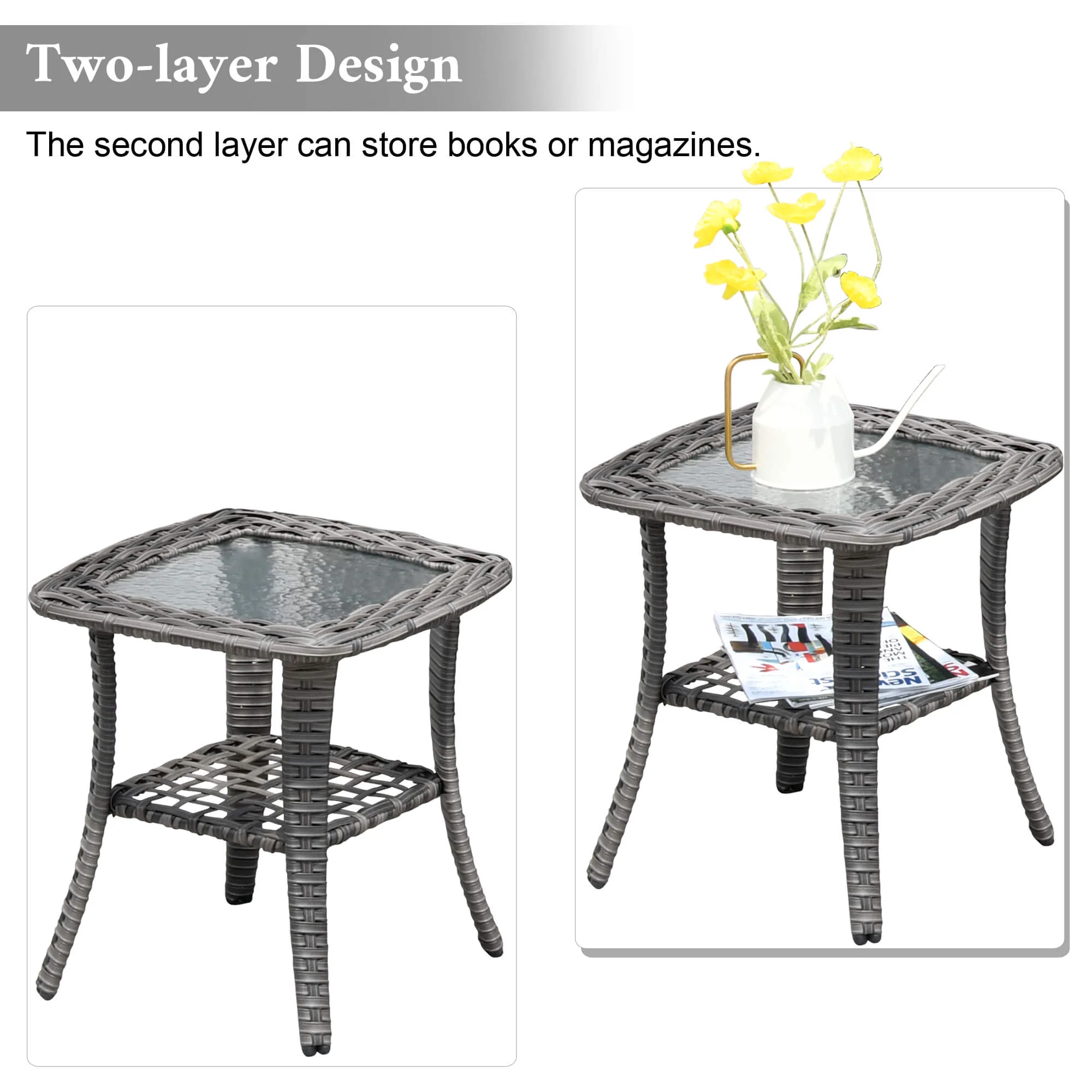 Ovios Balcony Side Table with Tempered Glass Top for GRS/NTC/HOP/NDS Series