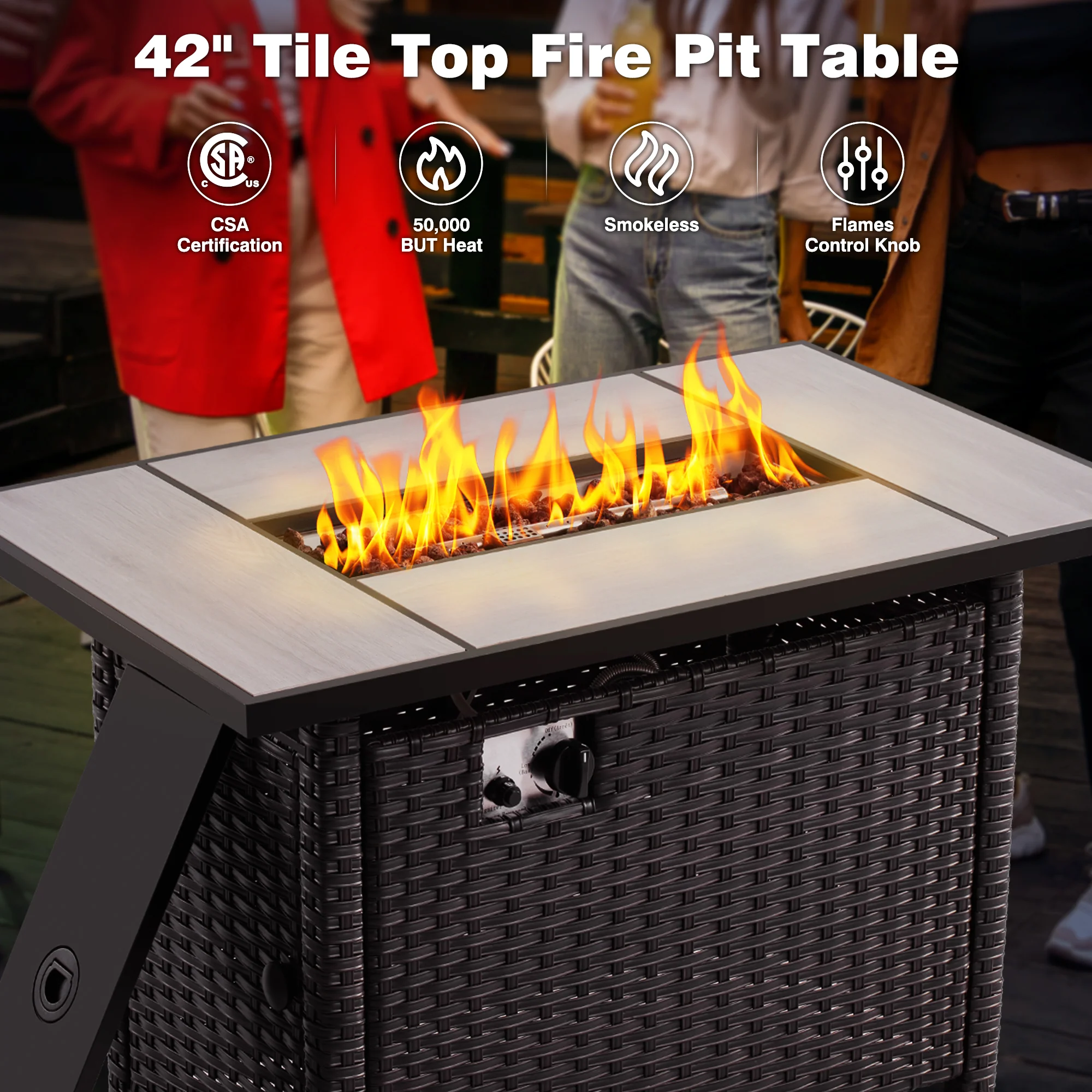 Ovios Patio Kenard 5-Piece Conversation Set with 42'' Fire Pit Table and Loveseat