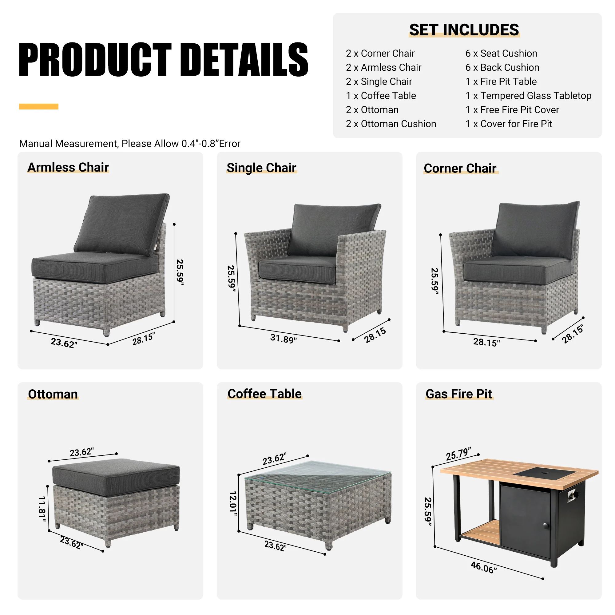 Ovios Patio Furniture Set 10-Piece include 42