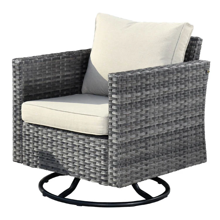 Ovios Patio Furniture 11-Piece Outdoor Sectional Sofa Set with Wicker Rocking Swivel Chairs and 42.12'' Fire Pit