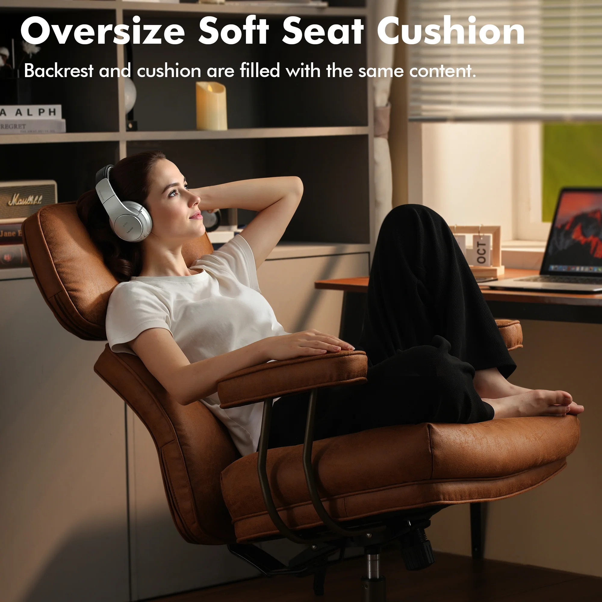 Ovios Office Executive Chair Oversize Cushions Suede Fabric