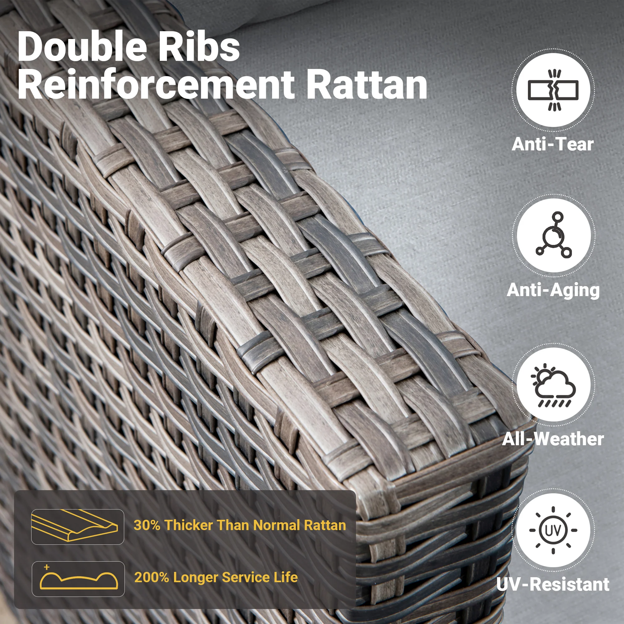 Ovios Patio Chairs New Vultros 3-Piece with Table High Back Square Shape Armrest