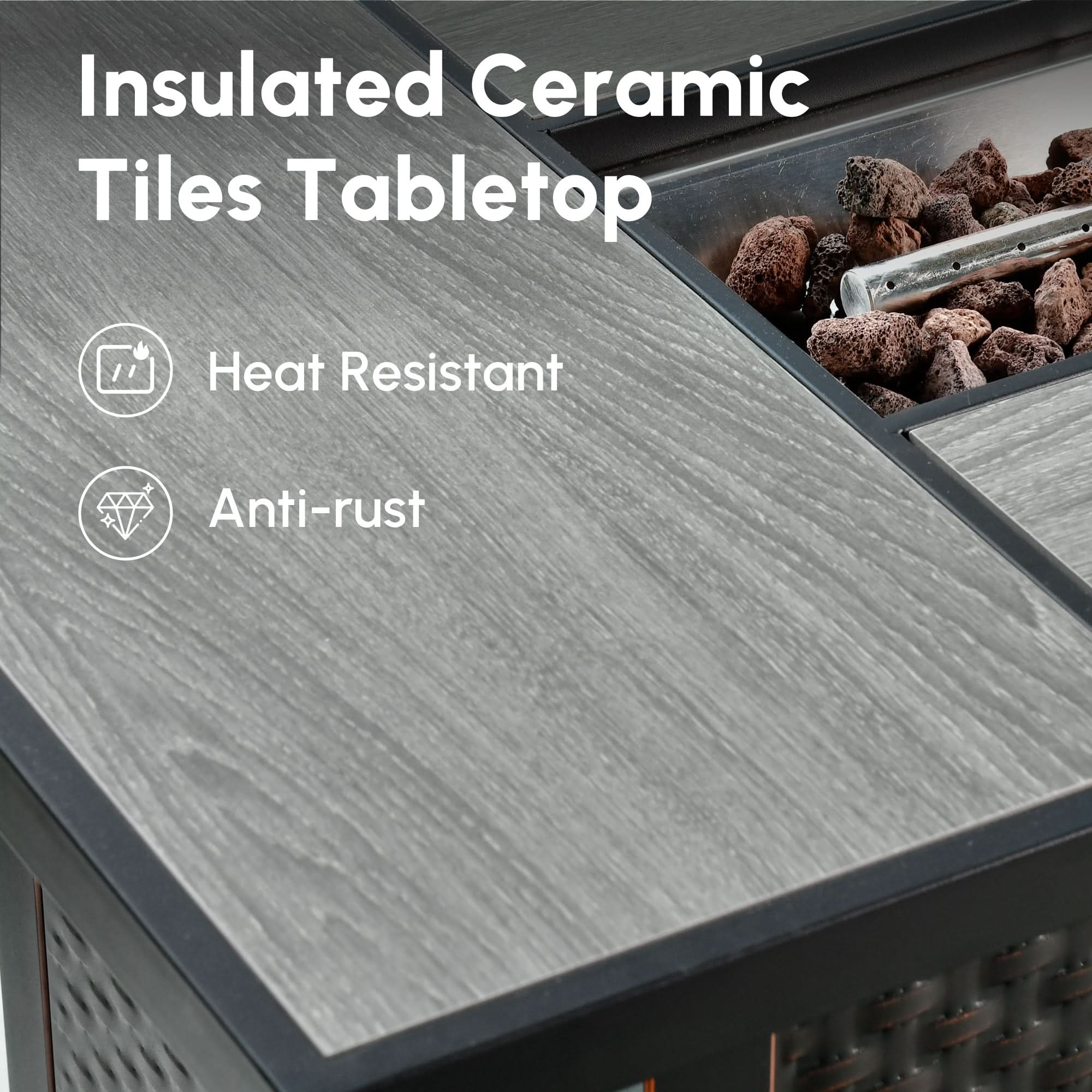 Ovios 42'' Rectangle Propane Fire Pit Table Brown