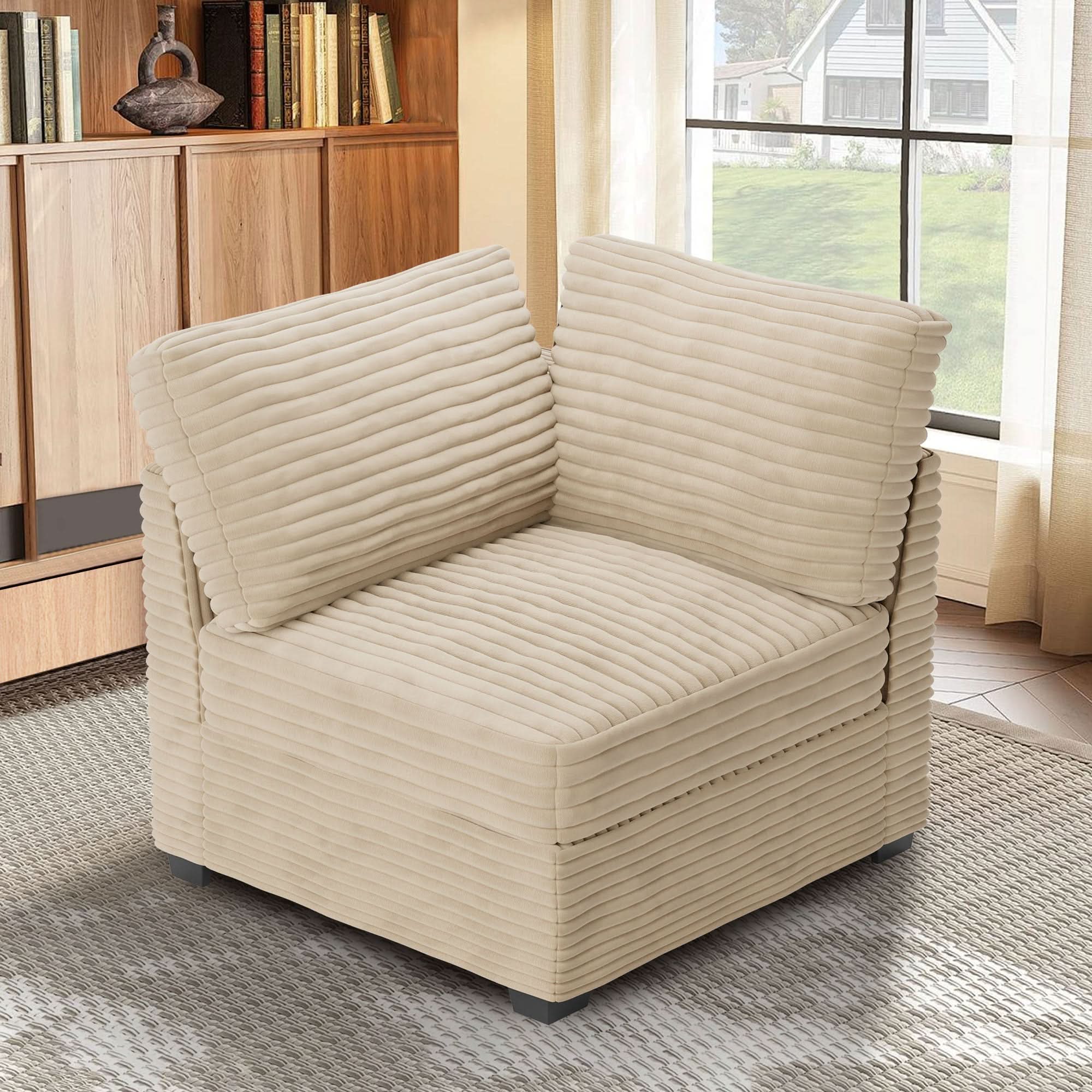 Ovios Living Room Modular Couch Corner Chair, 1 Wale Plush Corduroy Fabric