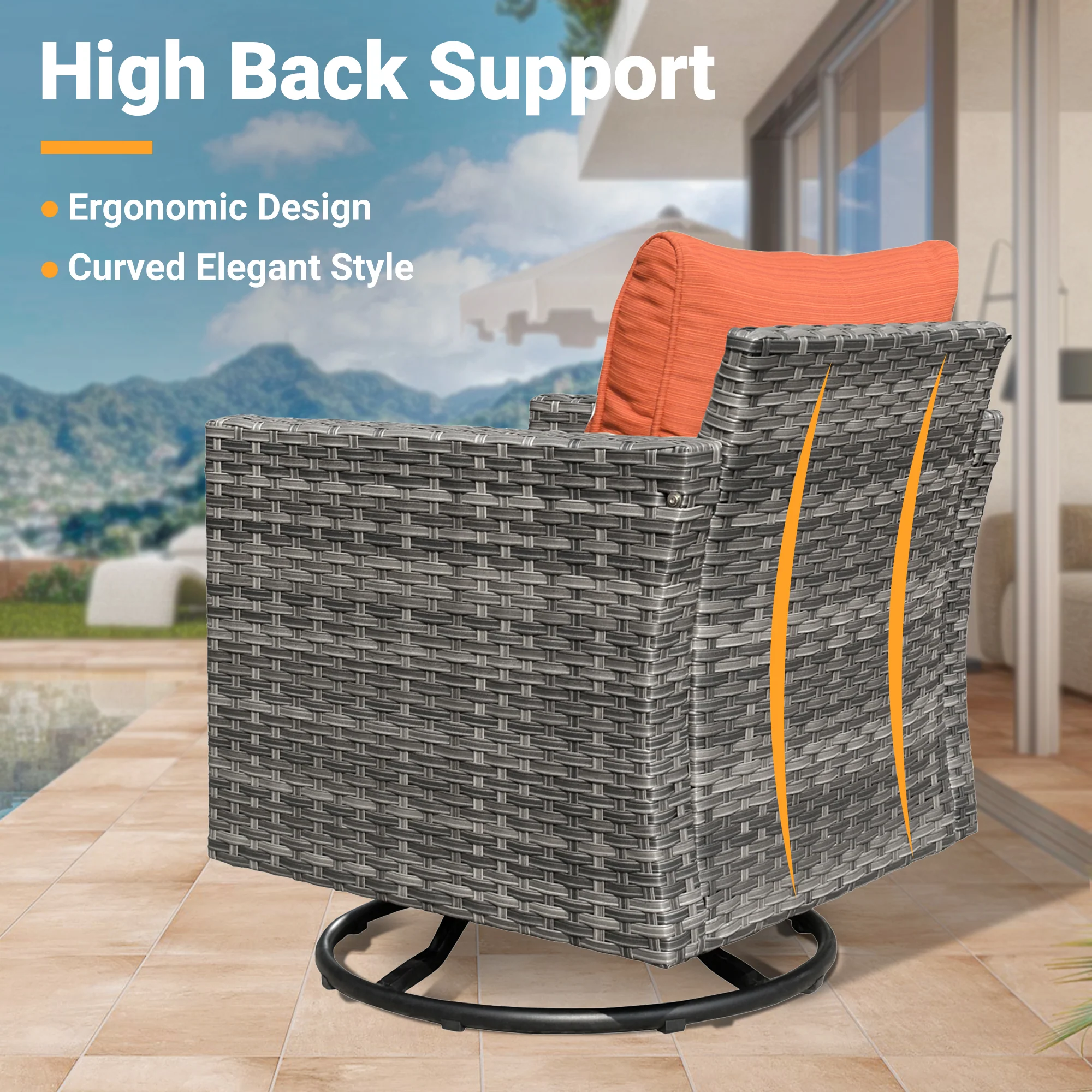 Ovios Patio Vultros 9-Piece Set with 2 Swivel Chairs and 30'' Propane Fire Pit Table