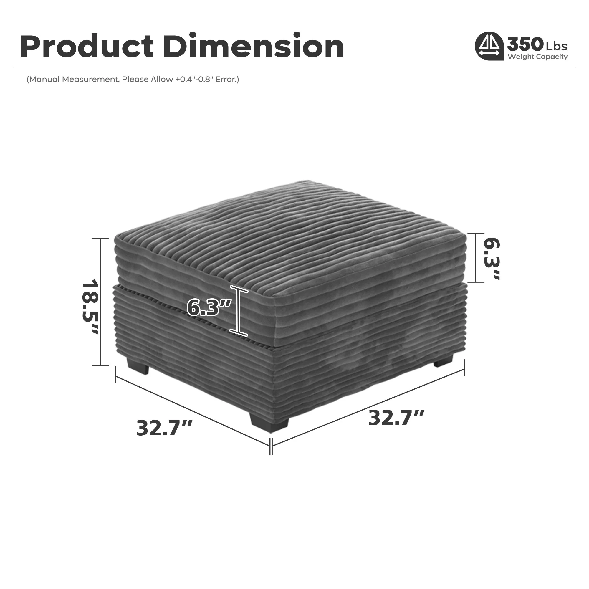 Ovios Living Room Modular Couch Ottoman, 1 Wale Plush Corduroy Fabric