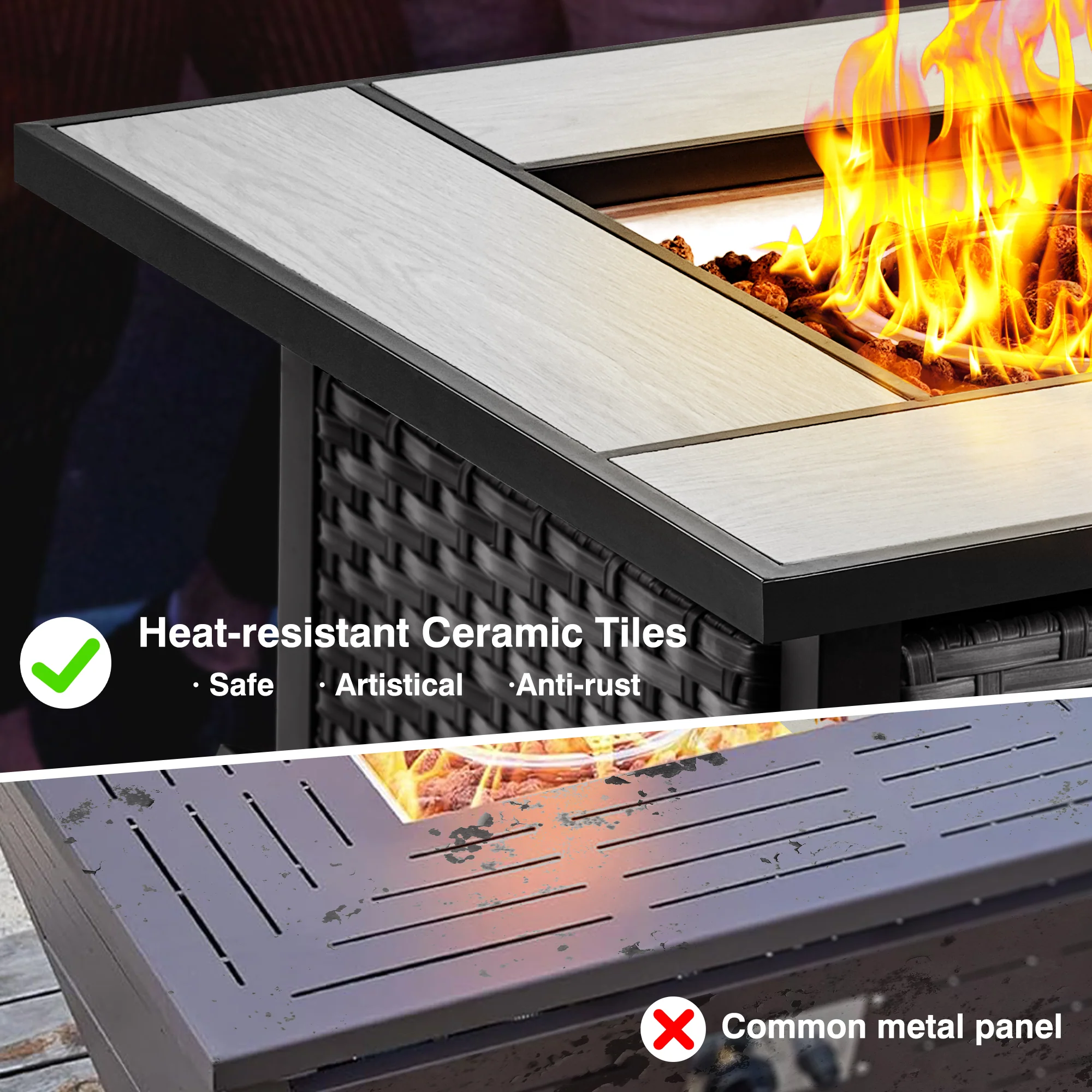 Ovios Patio Kenard 5-Piece Conversation Set with 30'' Fire Pit Table and Loveseat