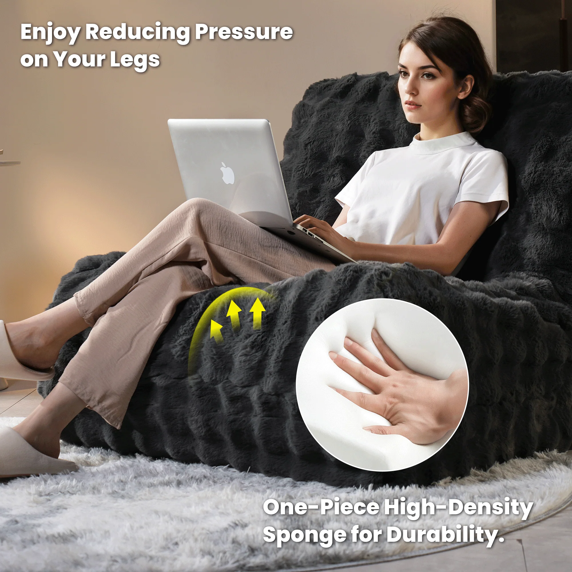 OVIOS Luxurious Fluffy Faux Fur Bean Bag Couch