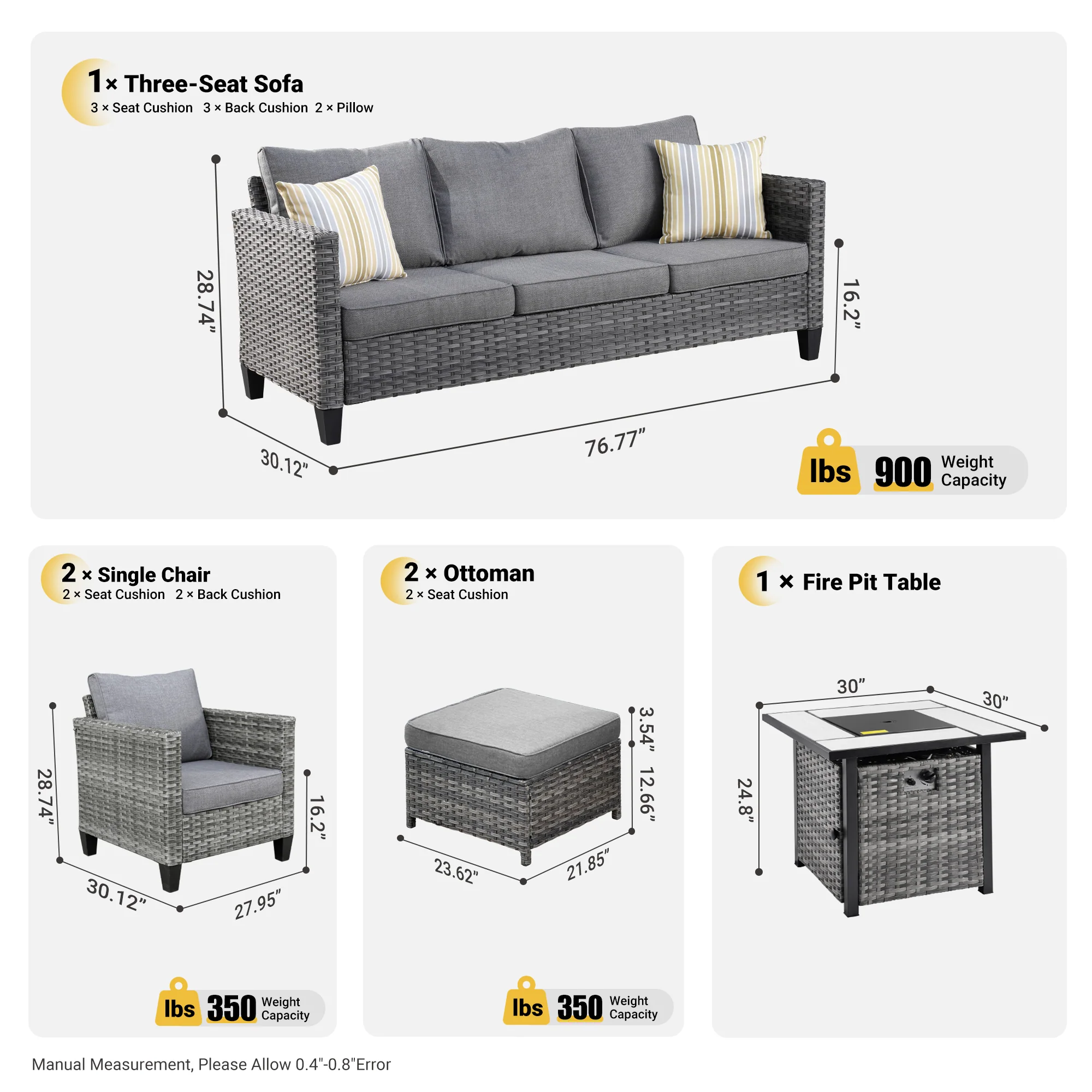 Ovios Patio Conversation Set 6-Piece with 30'' Fire Pit Table and Vultros Set