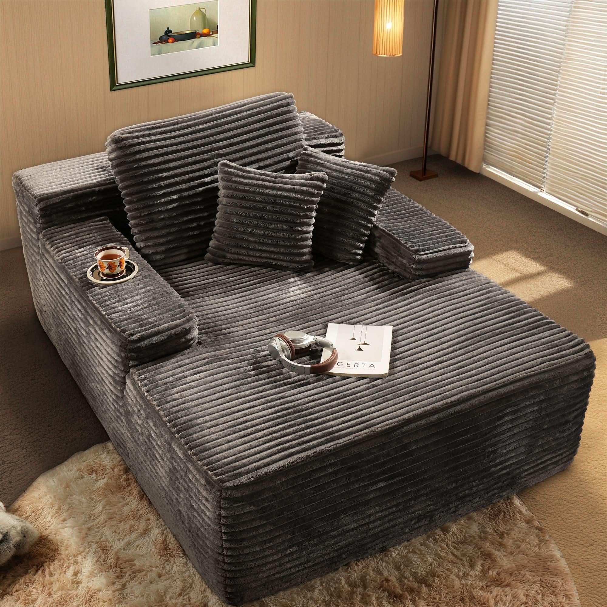 Ovios Boneless Chaise Lounge,Luxurious Faux Fur, No Assembly Required