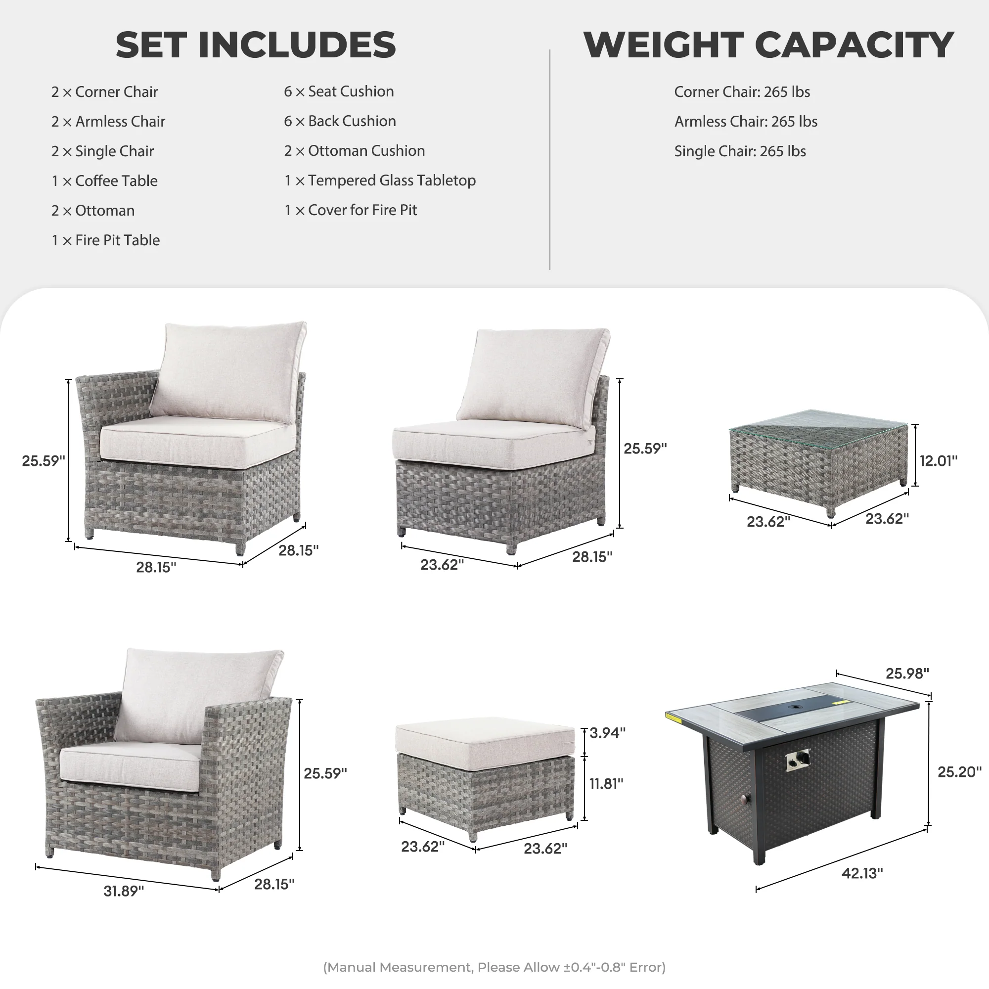 Ovios Patio Furniture Set 10-Piece include 42