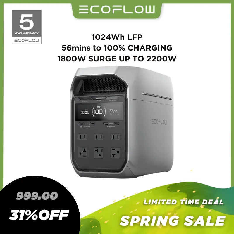 EF ECOFLOW DELTA 2 Series/ DELTA 3 Series Portable Power Station, LiFePO4 Battery, USB-C Output, Solar Generator