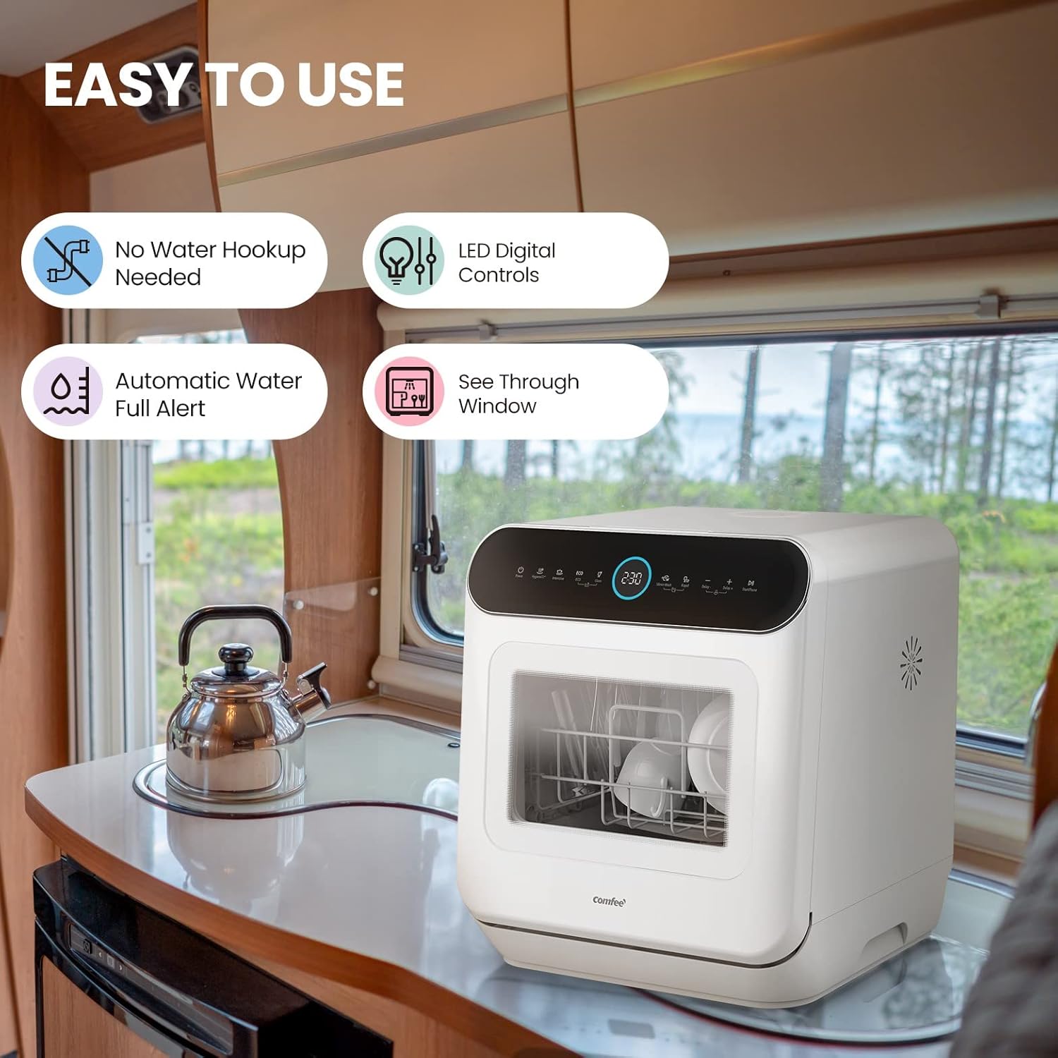 🔥 TikTok Mega Subsidy! COMFEE Mini Plus Dishwasher | Compact Table Top Dishwasher with 3 Place Settings, 7 Programmes, Touch Control, LED Display, Delay Start and Off-peak Wash Function🔥Hot Sale🔥