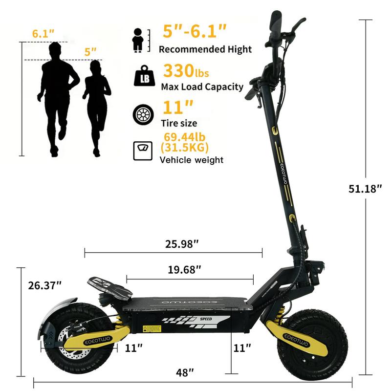 25/40 miles long distance, maximum speed of 28 MPH, 1200W electric scooter foldable, 11-inch off-road tires, turn signal lights, double suspension and double brakes