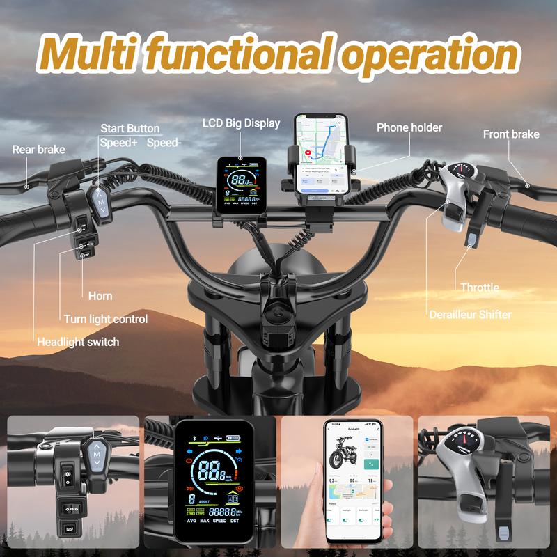 【🎉New Year discount offer】Electric ebike | Peak Power 1500W | Full Suspension | Top Speed 31 MPH | Range 40-70 Miles | 48V 20Ah Removable Battery | 2-Seater Design | LED Headlights | 20-Inch All-Terrain Fat Tires | UL 2849 Certified ebike